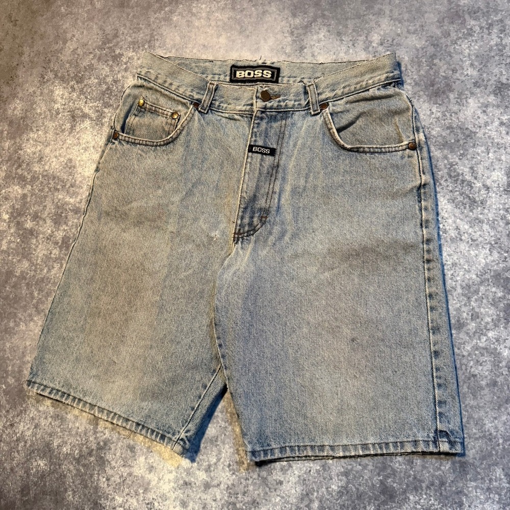 Vintage Hugo BOSS Mens Light Wash Denim Jean Shorts Size 34 Relaxed‎ Fit Casual